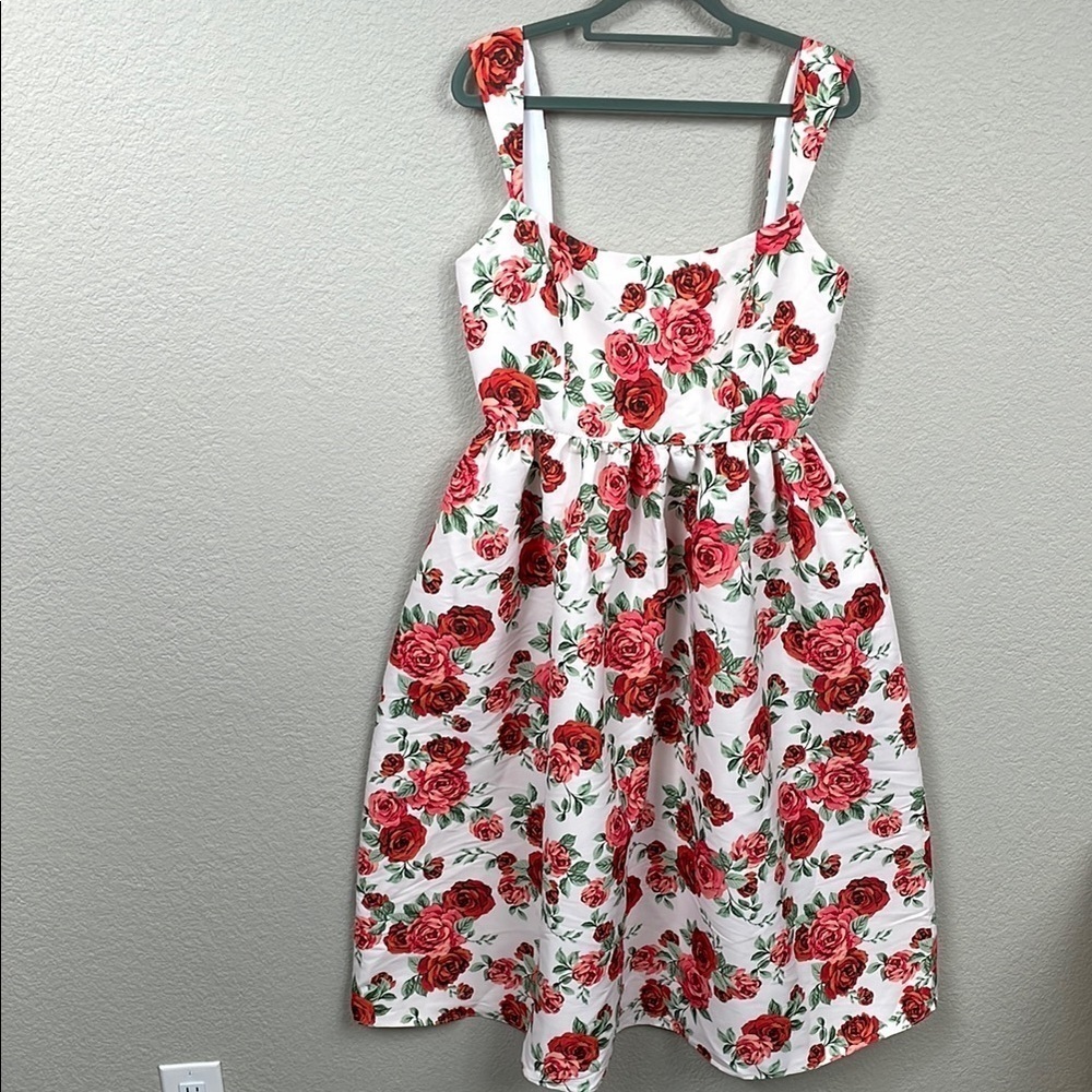 NWT Sachin + Babi Blaine Taffeta Square Neck Midi Dress Babydoll Rose Print 8 - Picture 2 of 11